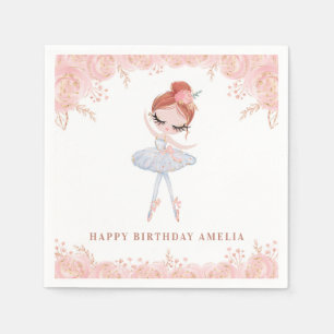 Redhead Ballerina in White Dress Floral Birthday Napkin