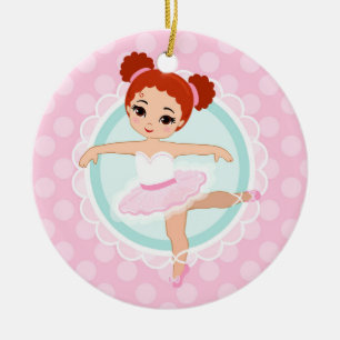 Redhead Ballerina - Pink Ballet Dancer Girl Ceramic Tree Decoration