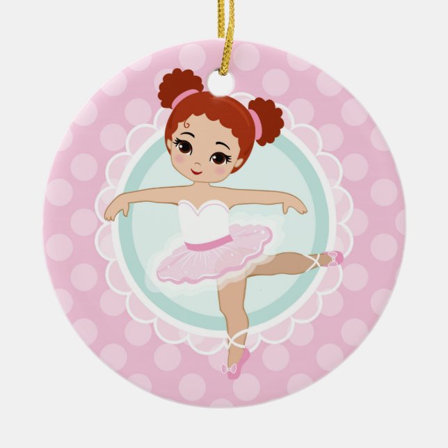 Redhead Ballerina - Pink Ballet Dancer Girl Ceramic Tree Decoration (Front)