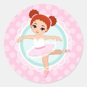 Redhead Ballerina - Pink Ballet Dancer Girl Classic Round Sticker