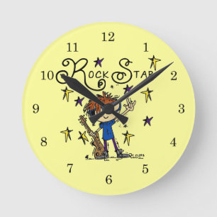 Redhead Boy Rock Star Round Clock