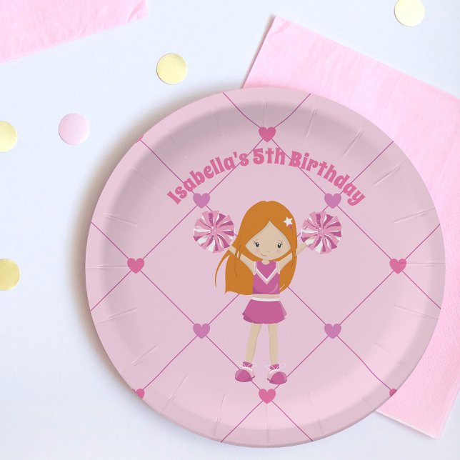 Redhead Cheerleader Girl Cute Kids Birthday Party Paper Plate (Creator Uploaded)
