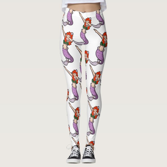 redhead dabbing mermaid leggings (Front)