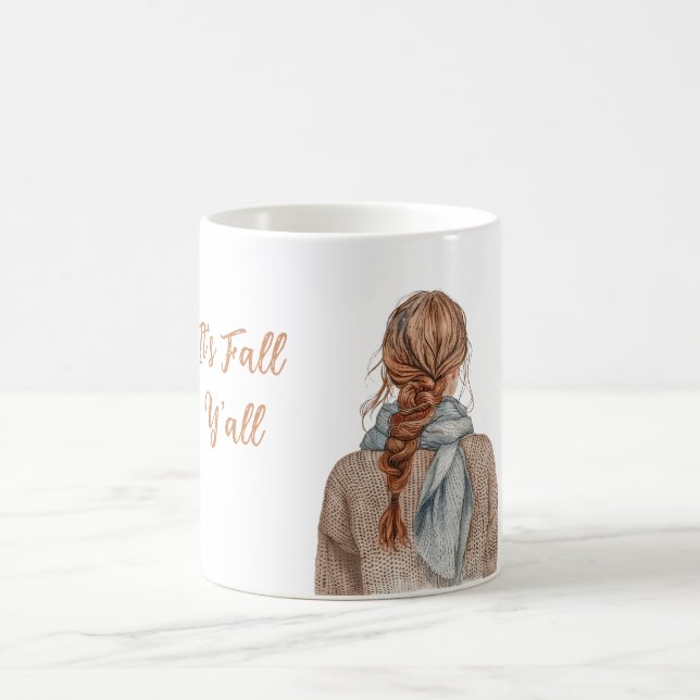 Redhead Female Hat Pumpkin It's Fall Y'all Coffee Mug (Center)