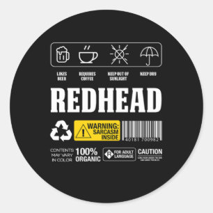 Redhead Ginger Freckles Redheads Red Hair Gift Classic Round Sticker