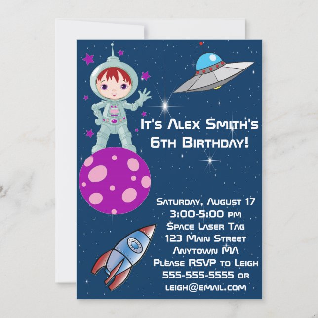 Redhead Girl Astronaut Birthday Invitation (Front)