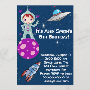 Redhead Girl Astronaut Birthday Invitation