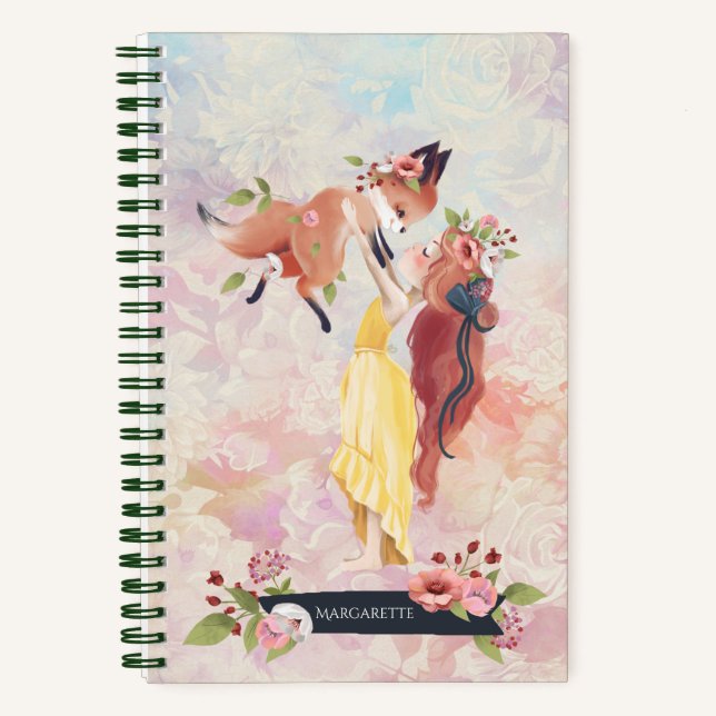 Redhead Girl & Baby Fox Lovely Illustration Notebook (Front)