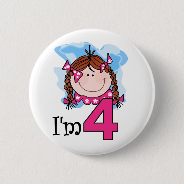 Redhead Girl I'm Four 6 Cm Round Badge (Front)