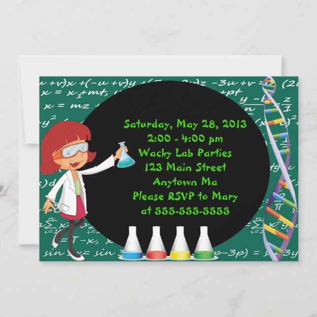 Redhead Girl Mad Scientist Party Invitation (Front)
