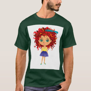 Redhead girl standing with hair brush T-Shirt