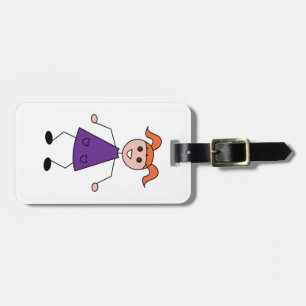 Redhead Girl Stick Figure in Purple Dress Luggage Tag