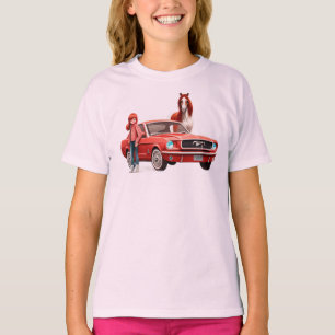 Redhead Girl With Mustang Car Horse T-Shirt