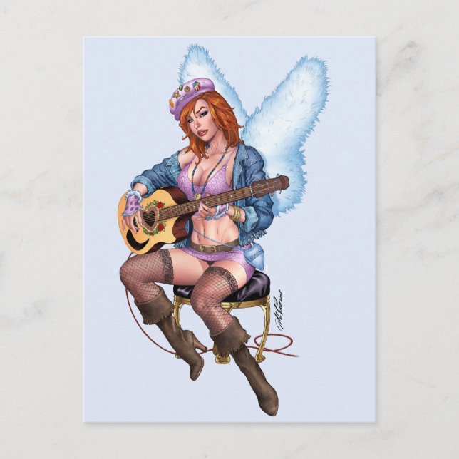 Redhead Guitar Playing Angel by Al Rio Postcard (Front)