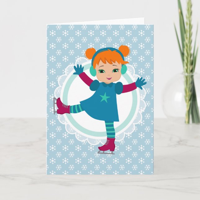 Redhead Ice Skater - Winter Sports Skating Card (Front)