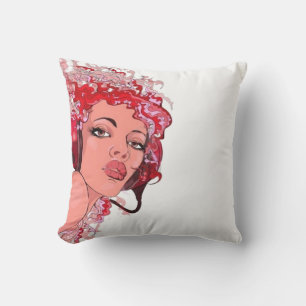 Redhead in Headphones Pillow
