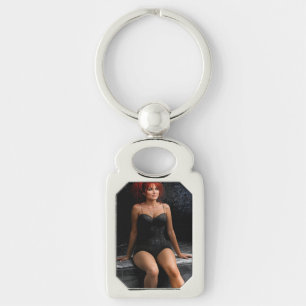 Redhead in the Dark metal keychain