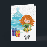Redhead Irish Dancer Winter Christmas Holiday Card<br><div class="desc">This adorable Irish Dance themed holiday card features a cute redheaded Irish dancer in a green and gold solo dress dancing in a winter wonderland complete with snow,  a Christmas tree and gifts.  The inside of the card features an easily customisable holiday greeting!</div>