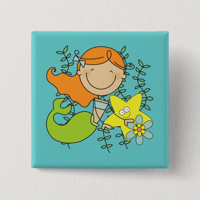 Redhead Mermaid 15 Cm Square Badge (Front)
