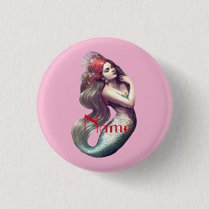 Redhead Mermaid Beauty Thunder_Cove 3 Cm Round Badge