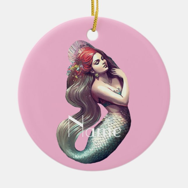 Redhead Mermaid Beauty Thunder_Cove  Ceramic Tree Decoration (Front)