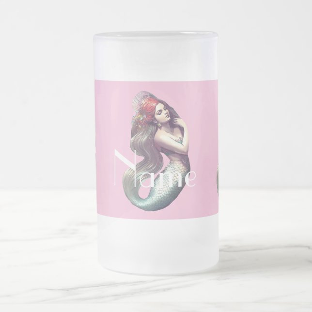 Redhead Mermaid Beauty Thunder_Cove Frosted Glass Beer Mug (Center)
