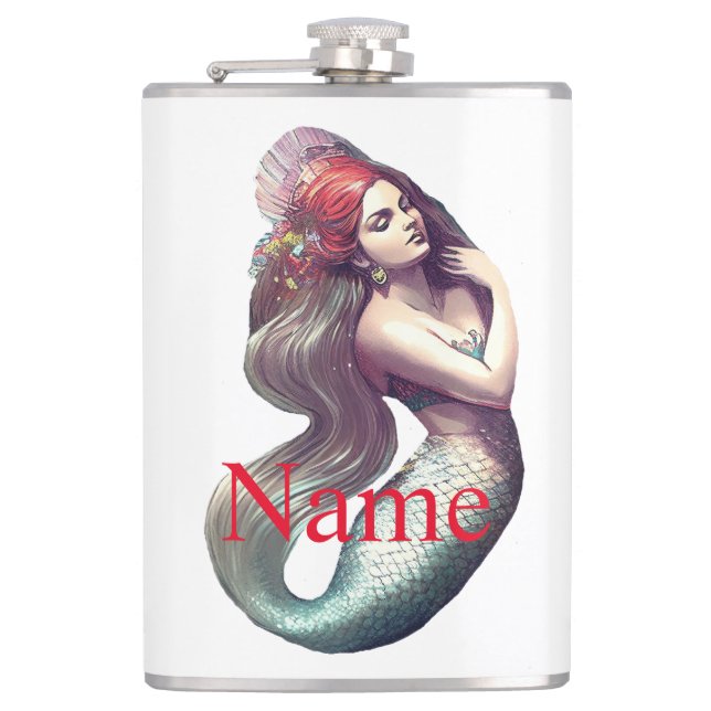 Redhead Mermaid Beauty Thunder_Cove Hip Flask (Front)