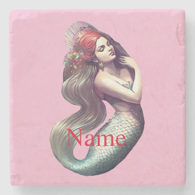 Redhead Mermaid Beauty Thunder_Cove  Stone Coaster (Front)