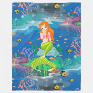 redhead mermaid fleece blanket