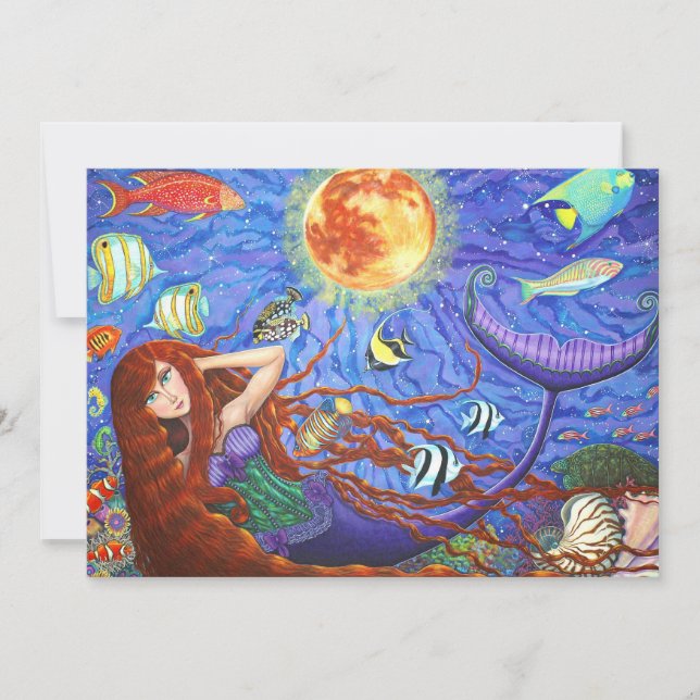 Redhead Mermaid in Corset with Moon and Fish (Front)