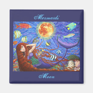Redhead Mermaid in Corset with Moon and Fish Magnet