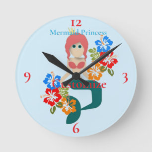 Redhead Mermaid Princess Thunder_Cove Round Clock