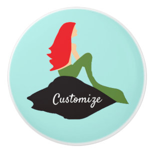 Redhead Mermaid Sitting Thunder_Cove Ceramic Knob