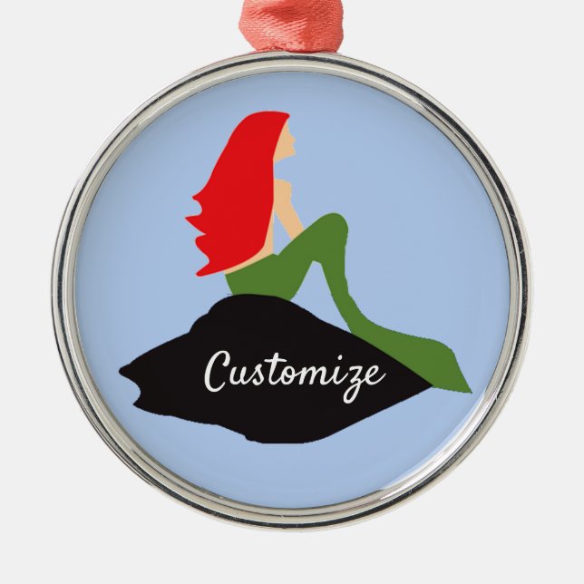 Redhead Mermaid Sitting Thunder_Cove  Metal Tree Decoration (Front)