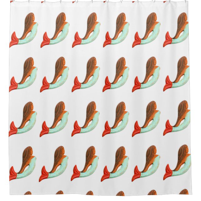redhead mermaids with blue/red tails shower curtain (Front)