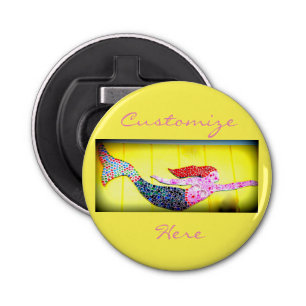 redhead mosaic mermaid yellow bottle opener