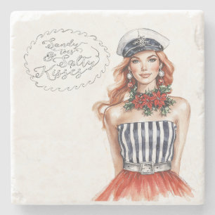 Redhead Nautical Sailing Salty Kisses Stone Coaster