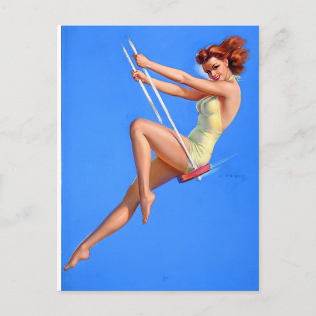 Redhead on Swing Pin Up Postcard (Front)