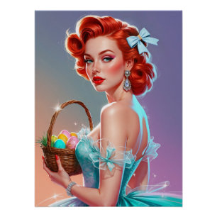 Redhead Pin-Up Easter Egg Basket Poster