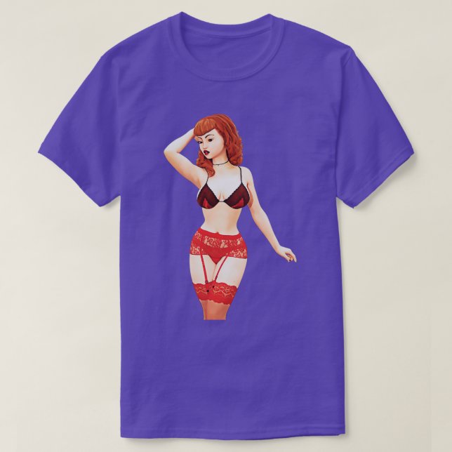 Redhead Pin up red lingerie T-Shirt (Design Front)