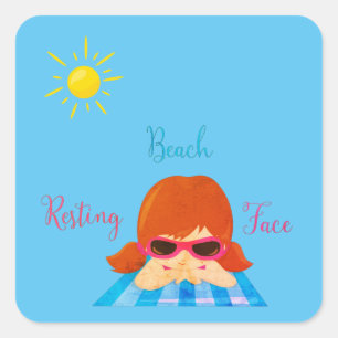 Redhead Resting Beach Face Girl Sunglasses  Square Sticker