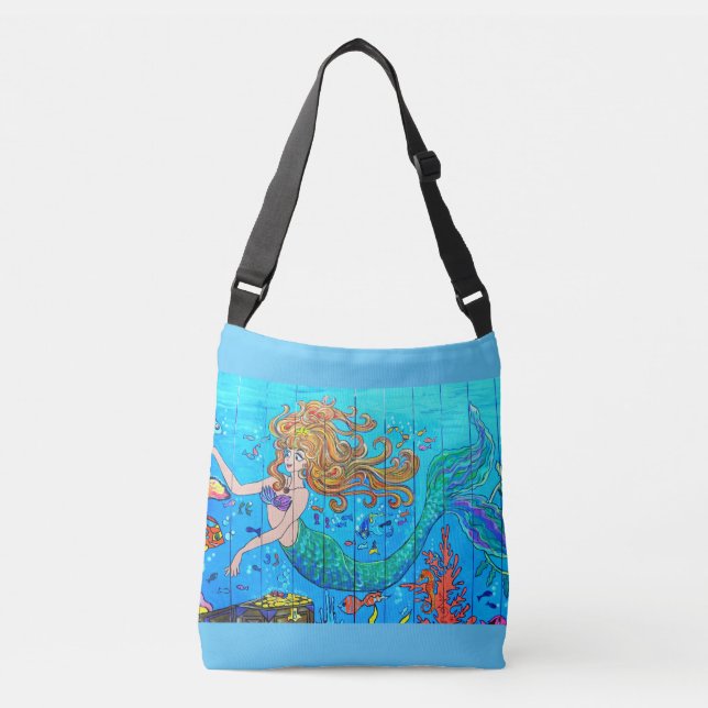 redhead underwater mermaid swimming crossbody bag (Front)