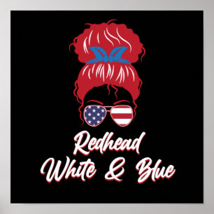 Redhead USA Flag Cute Red Hair Girls Women Graphic Poster