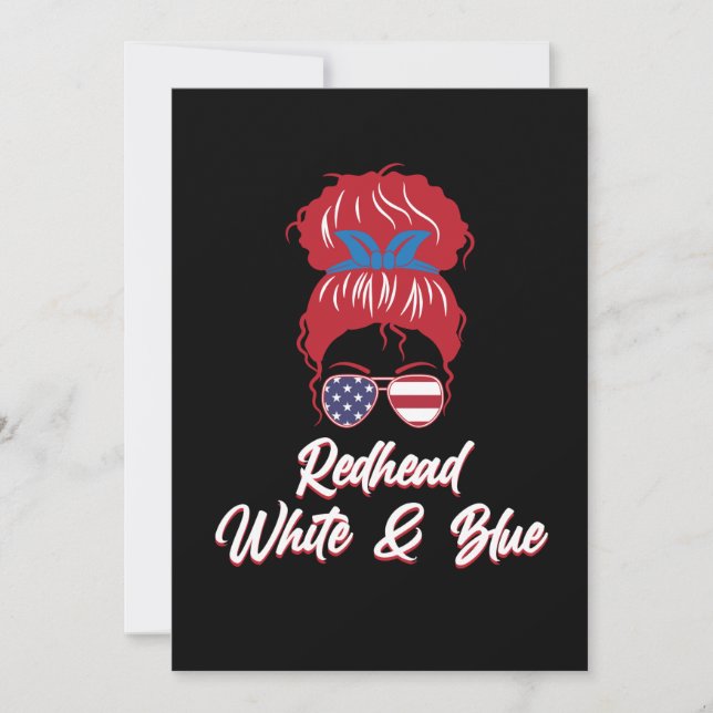 Redhead USA Flag Cute Red Hair Girls Women Graphic Thank You Card (Front)