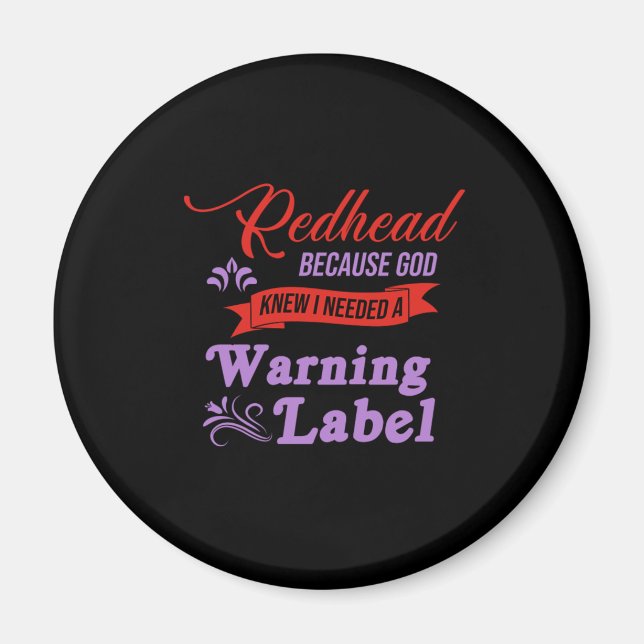 Redhead Warning Label Ginger Red Hair Gift Magnet (Front)