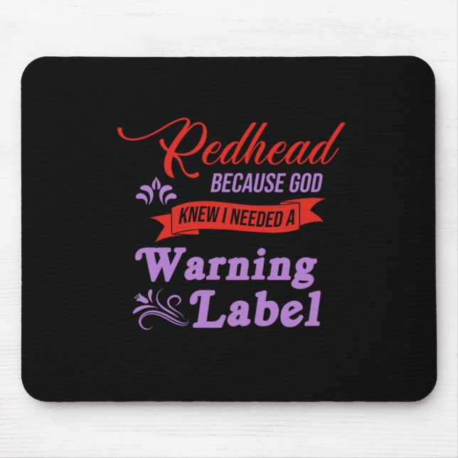 Redhead Warning Label Ginger Red Hair Gift Mouse Mat (Front)