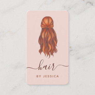 Redhead Wavy Hair Hairstylist Logo & Social Media Business Card