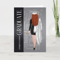 Redhead White Cap and Gown Female Graduate Card