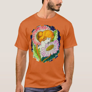 Redhead Woman Art Nouveau Italian Fantechi Floral T-Shirt
