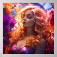 Redhead Woman & Flowers